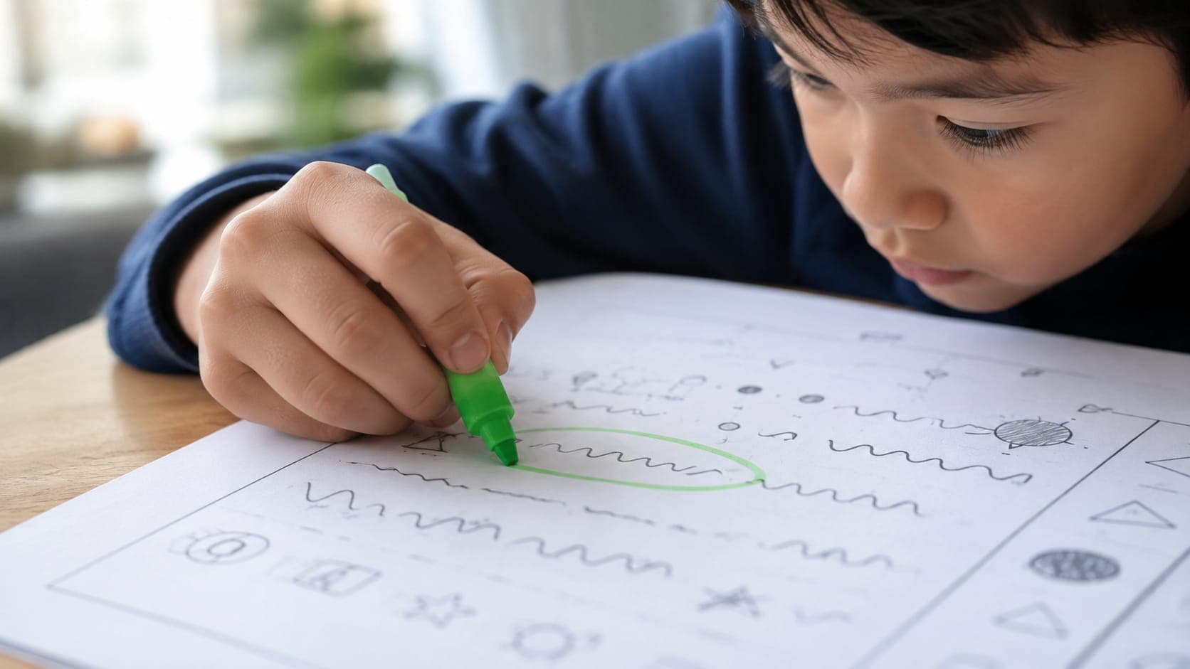 小學生在英文工作紙上圈出並修正文法錯誤